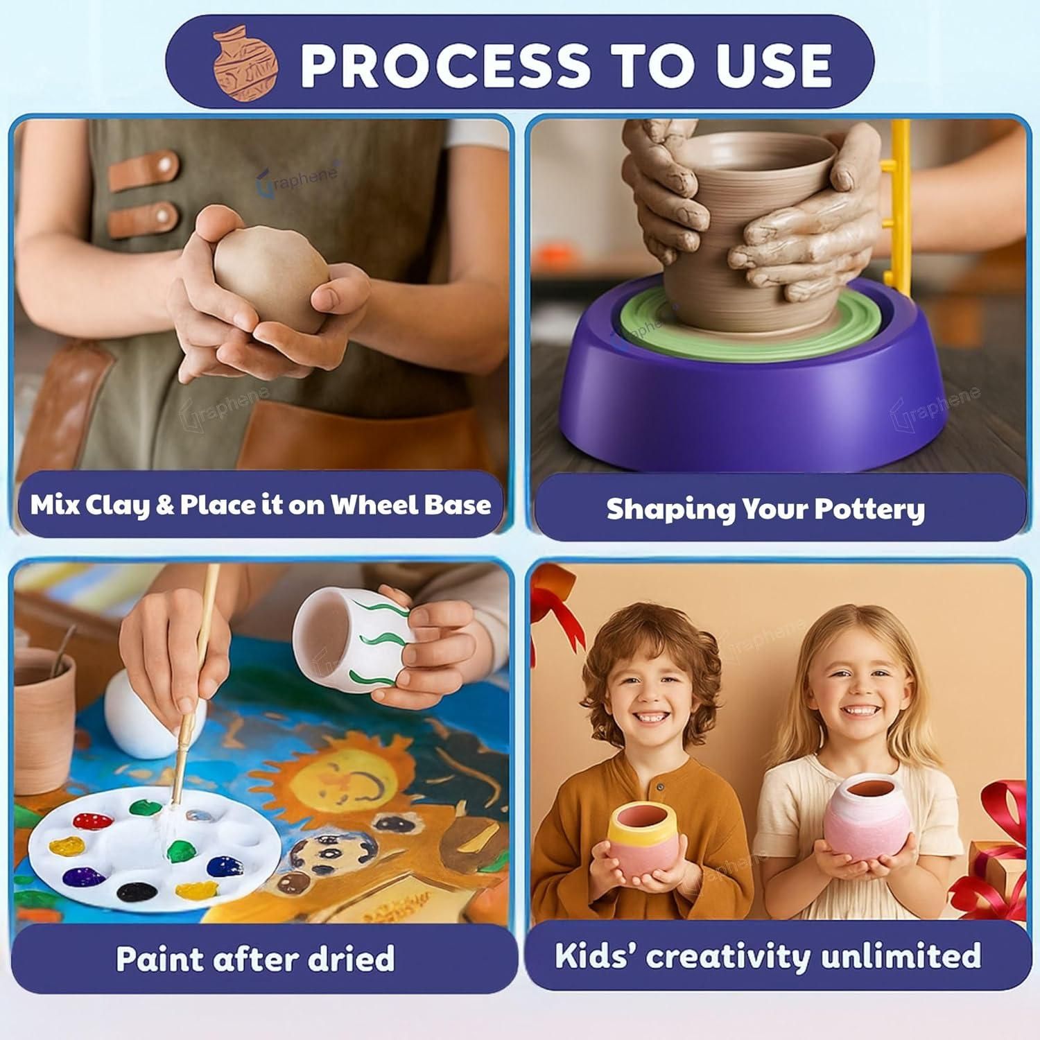 Kids Battery-Operated Pottery Wheel Kit Pottery Making & Painting Set