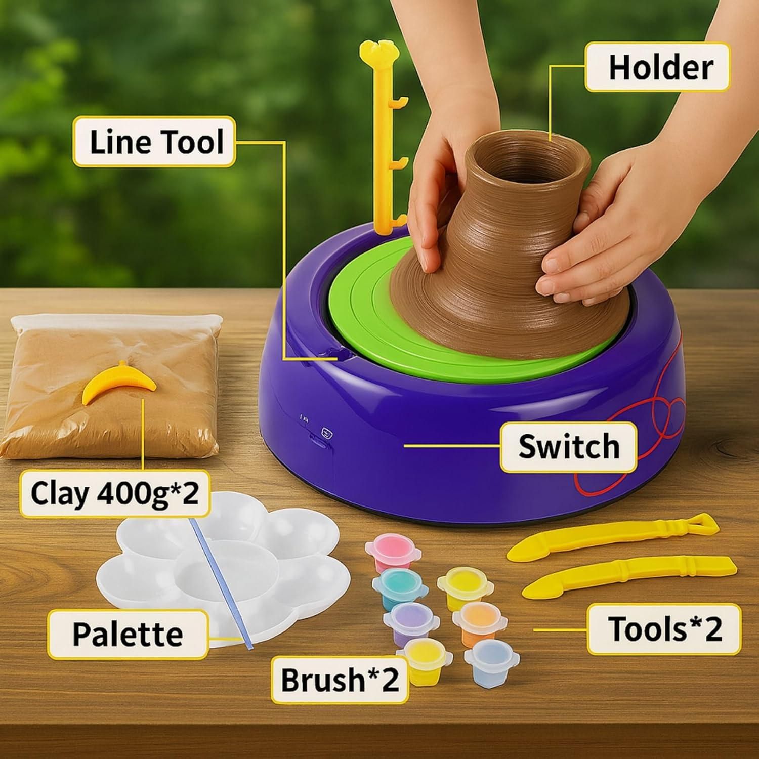 Kids Battery-Operated Pottery Wheel Kit Pottery Making & Painting Set
