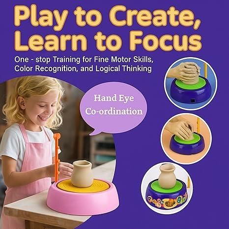 Kids Battery-Operated Pottery Wheel Kit Pottery Making & Painting Set